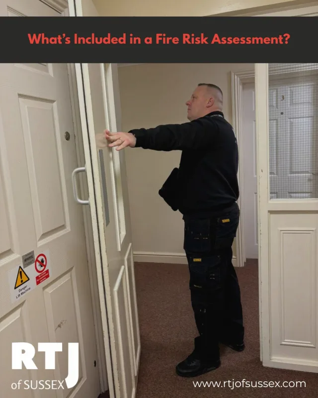 What’s Included in a Fire Risk Assessment?

At RTJ of Sussex, we provide detailed, fully documented assessments to give you complete confidence in your fire safety setup.

Here’s what’s covered:

✔️ Full inspection of your building layout
✔️ Identification of hazards and risks
✔️ Review of current fire prevention measures
✔️ Evaluation of evacuation routes & signage
✔️ Checks on fire doors, extinguishers, alarms & lighting
✔️ Photographic evidence with prioritised recommendations
✔️ A clear, actionable compliance plan

Serving Eastbourne, Hastings, Tunbridge Wells & nearby areas.

📞 07511 140776 | 🌐 www.rtjofsussex.com
Let’s make your fire safety simple and stress-free.